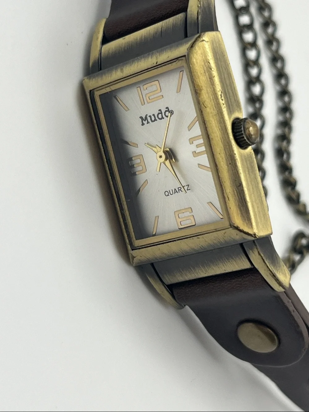 Mudd Brown Leather Strap Watch with Brass Tone Case